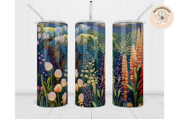20oz 3D Pink Flower Embroidery Tumbler1