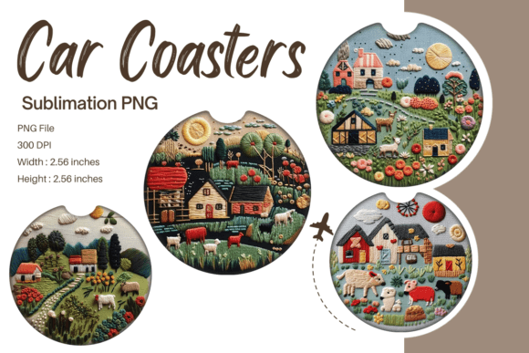 3D Farm House Embroidery Car Coaster PNG Review
