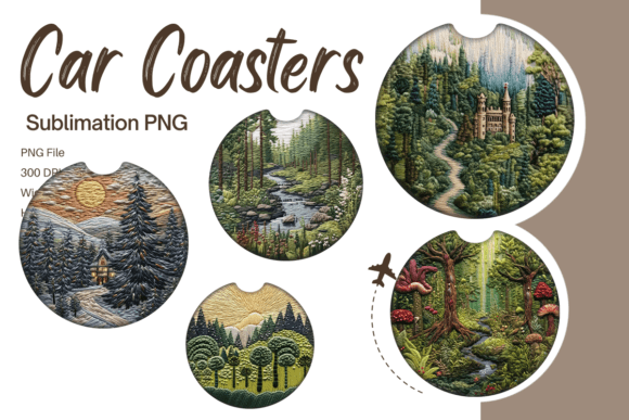 3D Forest Embroidery Car Coaster PNG Reviewed for Business Merch